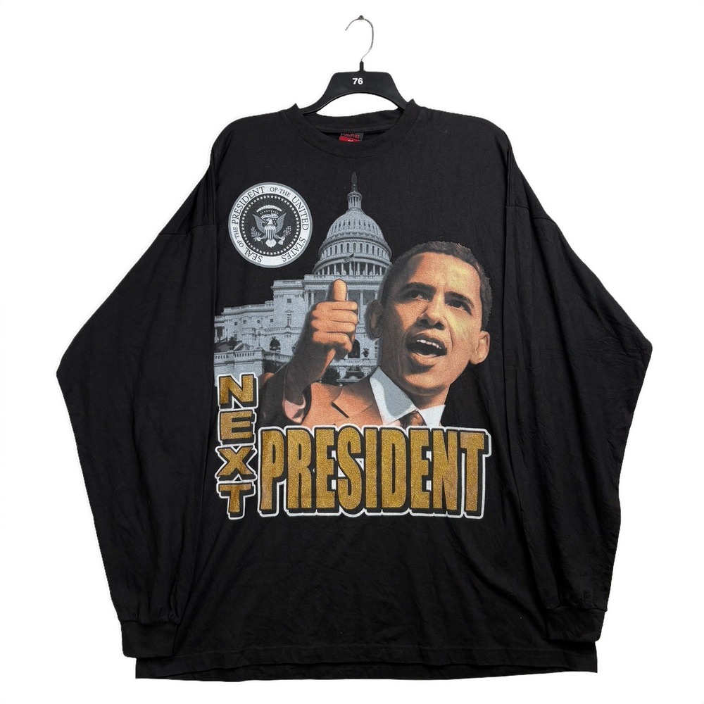 R.P.M. 33 Barack Obama Next President Shirt Mens 4XL Black Excellent Long Sleeve